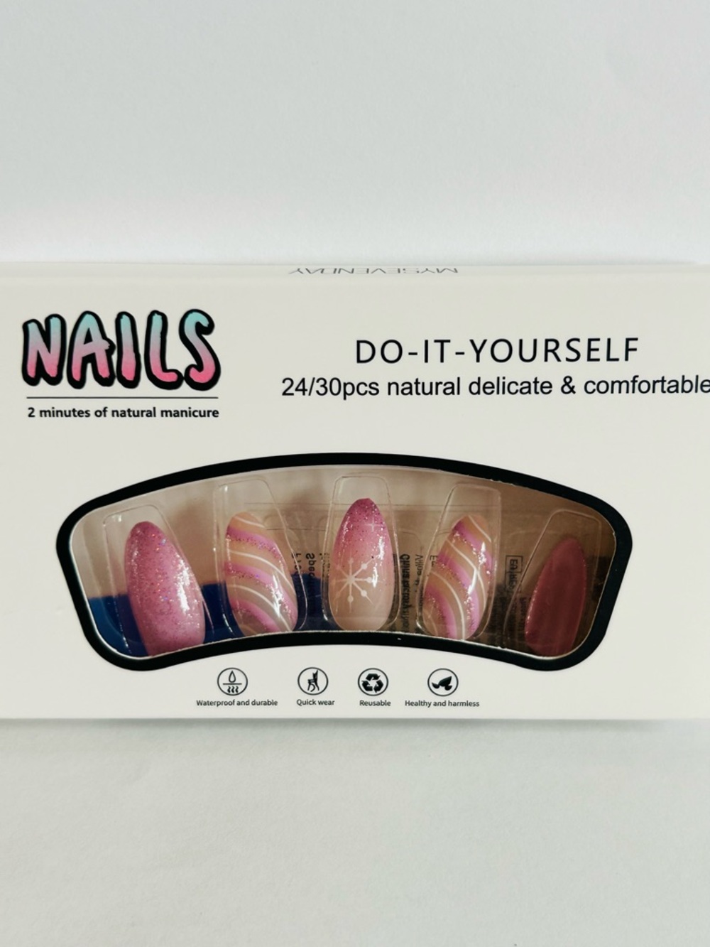 Do-It-Yourself Pink Glitter & Striped Press-On Nails